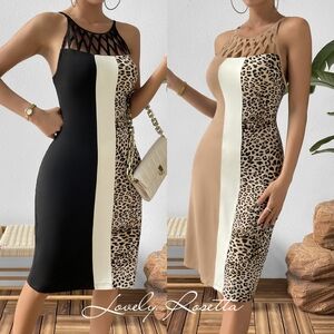 Black Leopard Color Block Cutout Sleeveless Dress